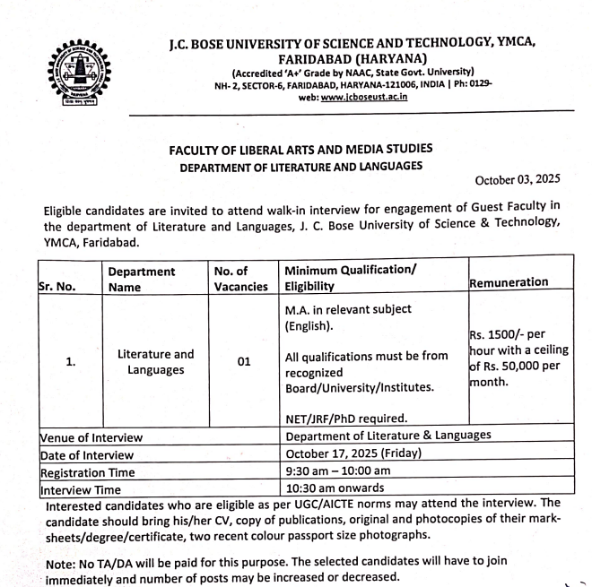 Guest Faculty in Literature and Languages at JC Bose University of Science and Technology