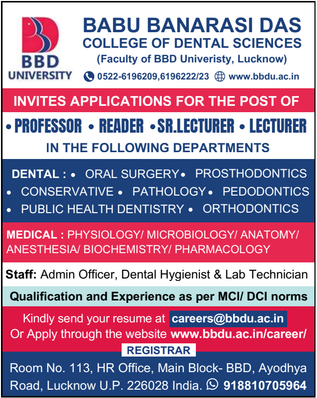 BBD College of Dental Sciences Faculty and Staff Recruitment