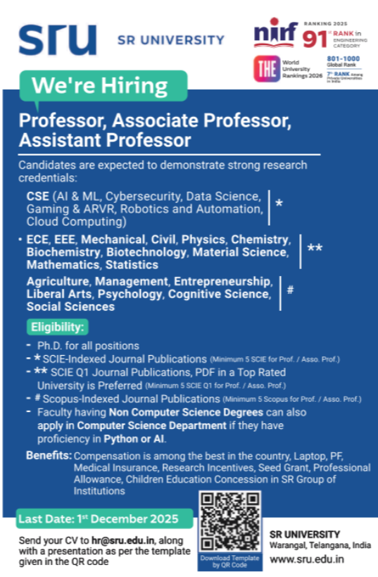 SR University Faculty Recruitment 2025