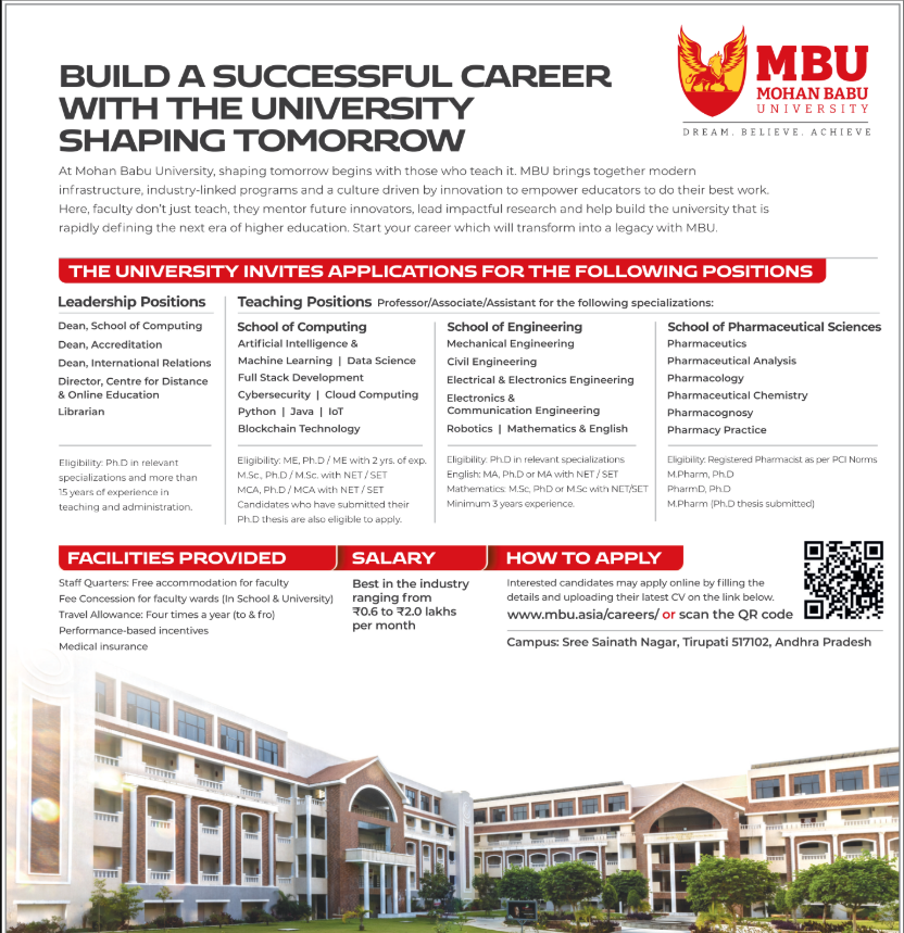 Mohan Babu University Faculty Recruitment 2025