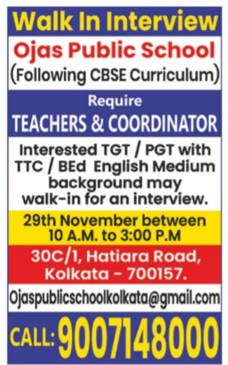 Ojas Public School Walk-in Interview 2025