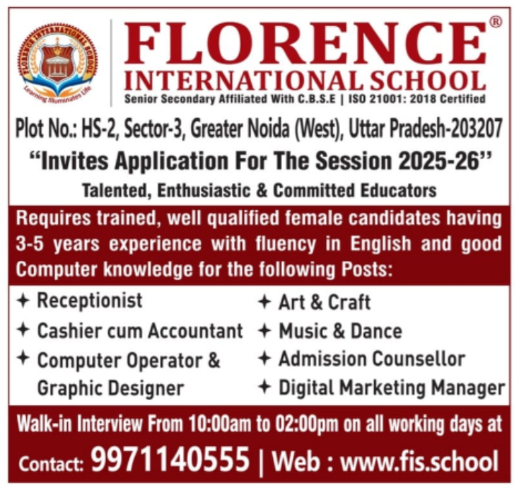 Florence International School Recruitment 2025
