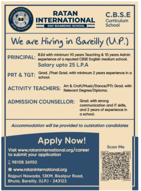 Ratan International School Bareilly Recruitment 2025
