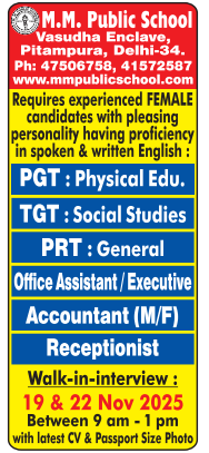 MM Public School Pitampura Recruitment 2025