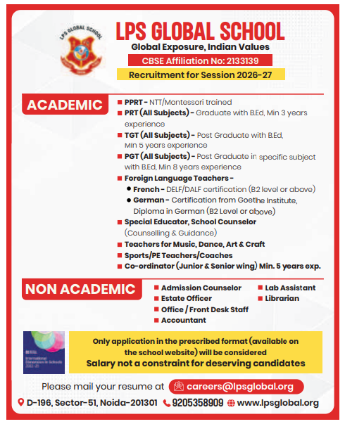 LPS Global School Noida Recruitment 2026