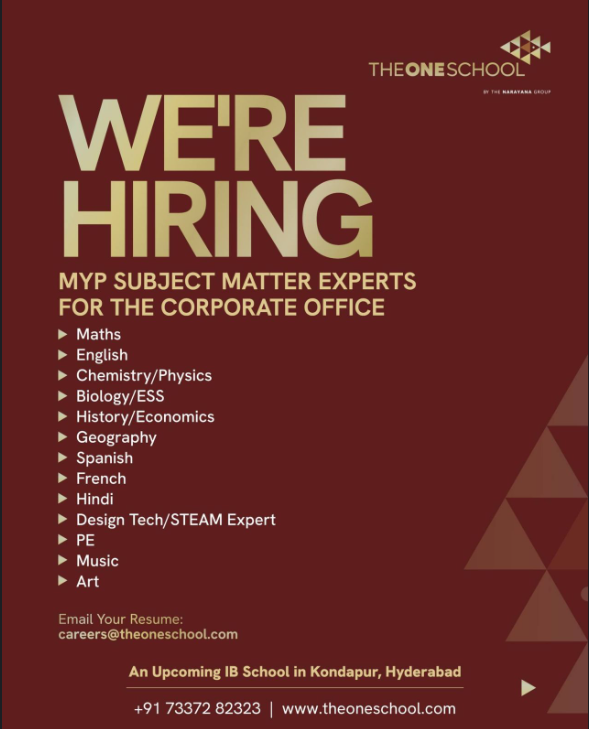 The One School Hyderabad Recruitment 2026