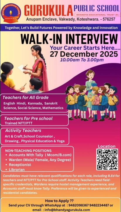 Gurukula Public School Walk-In Interview 2026