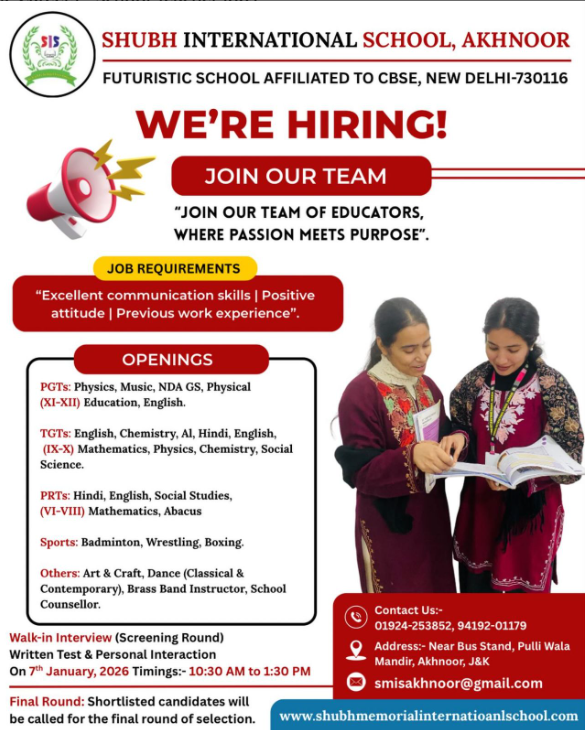 Shubh International School Akhnoor Recruitment 2026