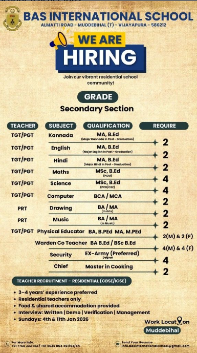 TGT PGT PRT Vacancies at BAS International School