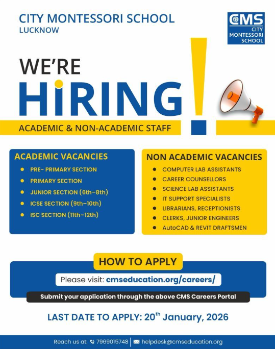 Academic and Non-Academic Vacancies at City Montessori School