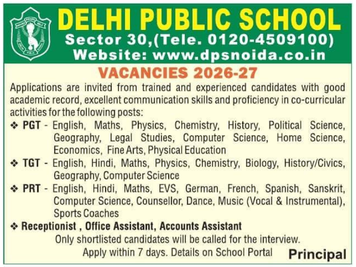 Delhi Public School Noida Recruitment 2026