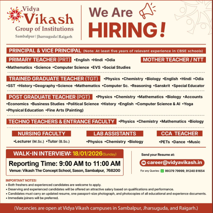Vidya Vikash Group of Institutions Walk-in Interview 2026