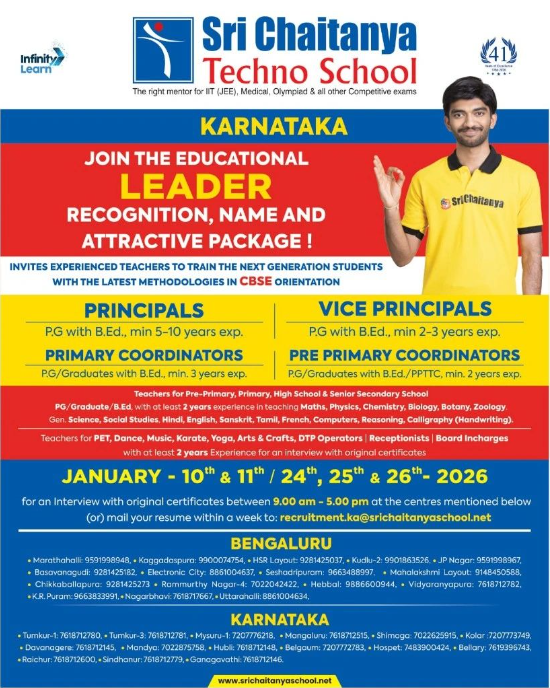 Sri Chaitanya Techno School Recruitment 2026