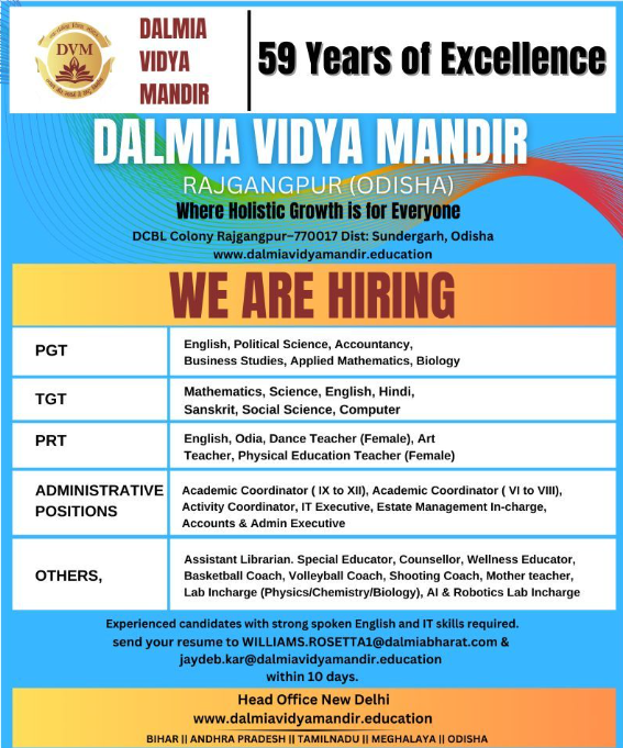 Dalmia Vidya Mandir Recruitment 2026