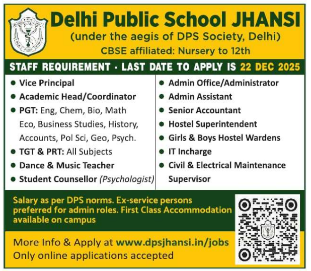 Delhi Public School Jhansi Recruitment 2025