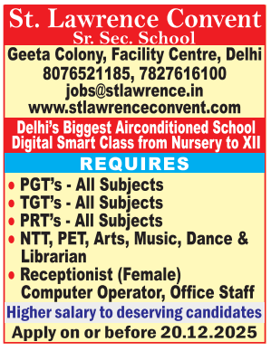 St Lawrence Convent Sr Sec School Delhi Recruitment 2025
