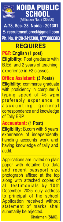 Noida Public School Recruitment 2025
