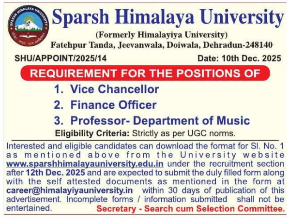 Professor Vacancies at Sparsh Himalaya University