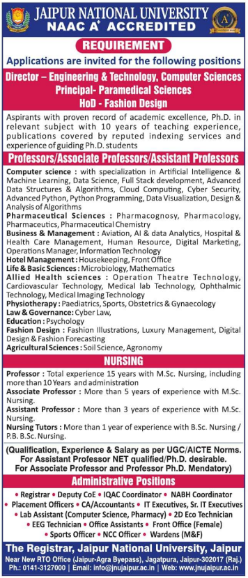 Jaipur National University Recruitment 2025