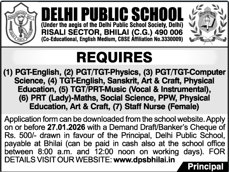 Delhi Public School Bhilai Recruitment 2026