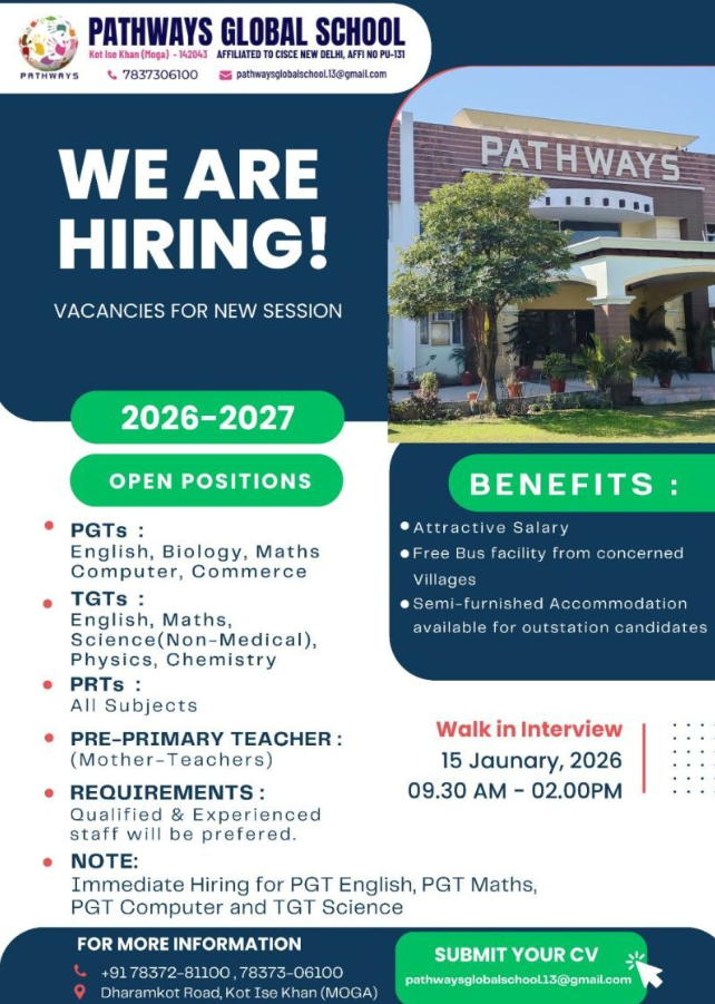 Pathways Global School Moga Recruitment 2026