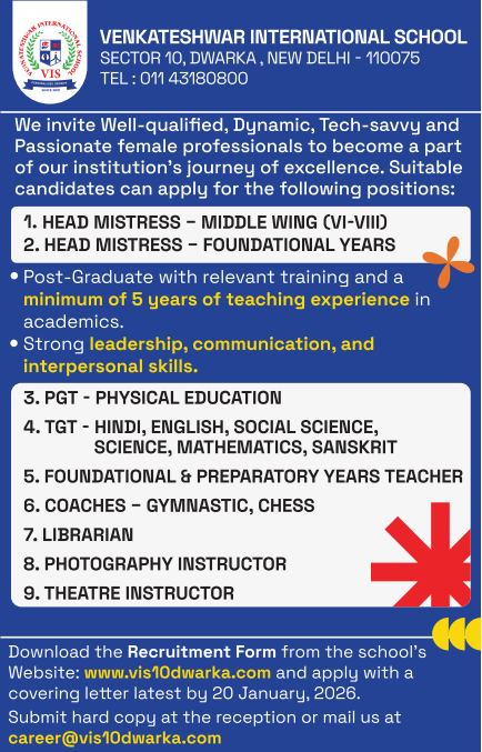 Venkateshwar International School Dwarka Recruitment 2026