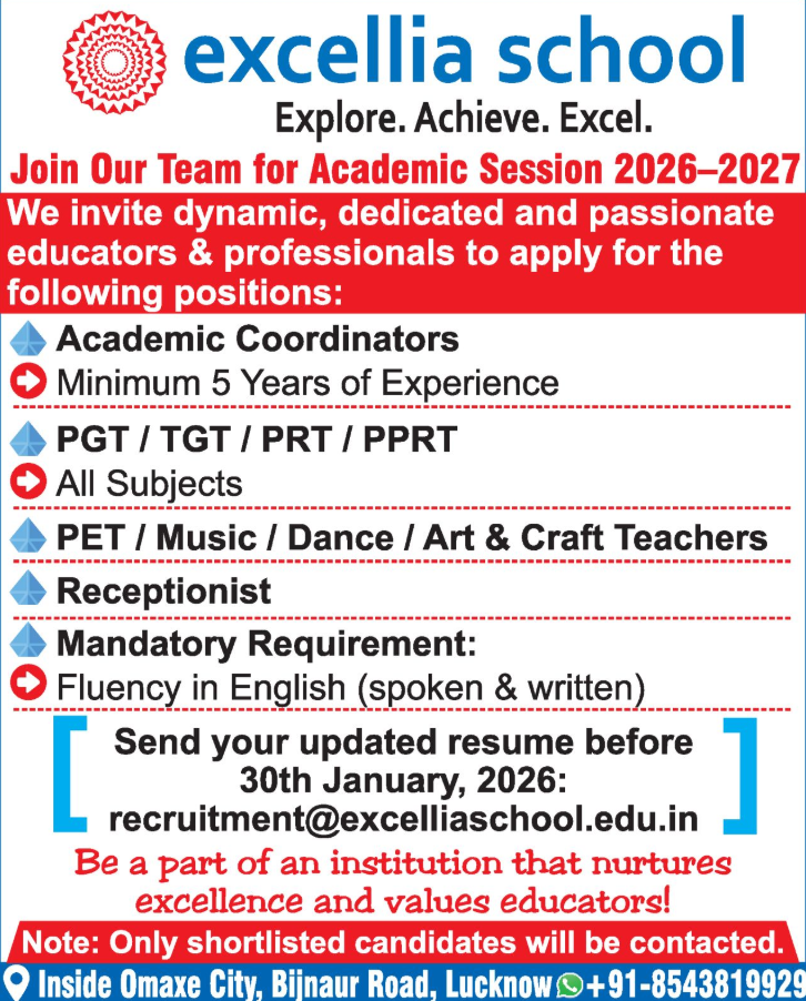 Excellia School Lucknow Recruitment 2026