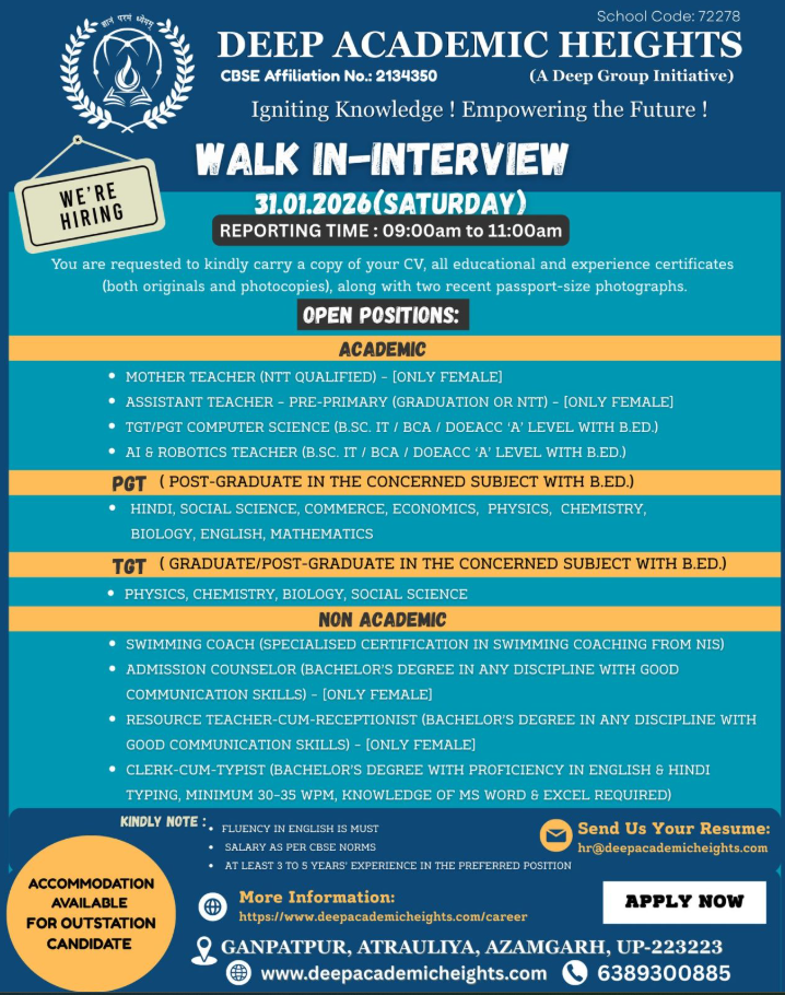 Deep Academic Heights Azamgarh Recruitment 2026