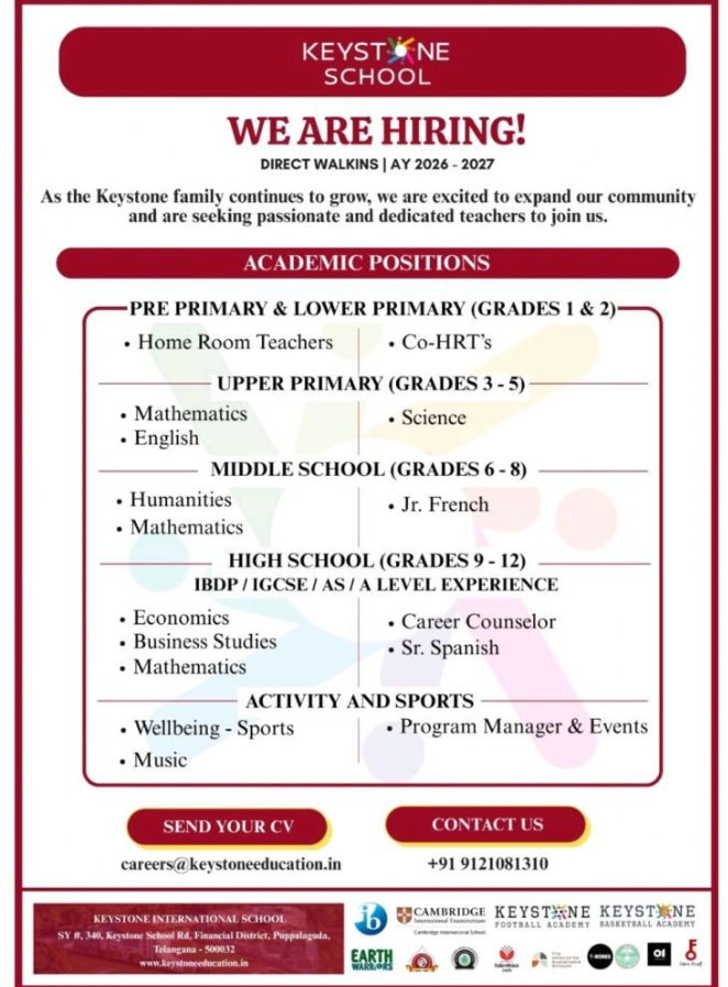 Keystone School Hyderabad Faculty Recruitment 2026