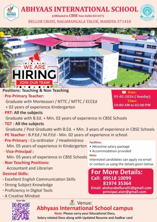 Abhyaas International School Mandya Recruitment 2026