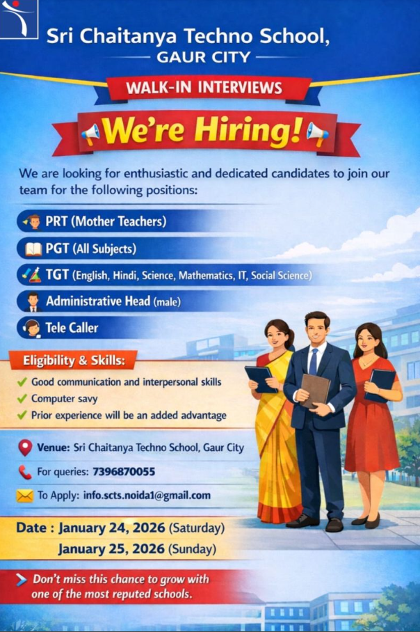Sri Chaitanya Techno School Gaur City Walk-in Interviews 2026