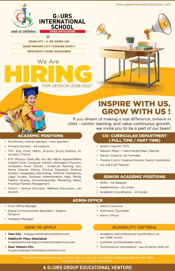 Teaching and Non-Teaching Jobs at GAURS International School