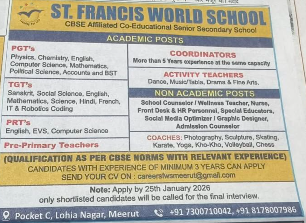 Teaching and Non-Teaching Jobs at St Francis World School