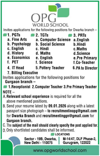 OPG World School Recruitment 2026