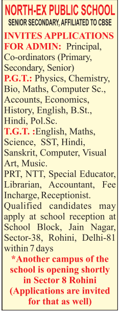 Teaching and Administrative Jobs at North-Ex Public School Rohini 2026