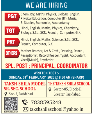 Taksh-Shila Model School Faridabad Recruitment 2026