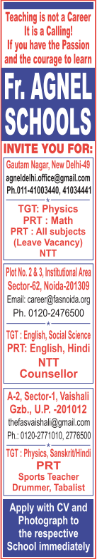 Fr. Agnel Schools Recruitment 2026