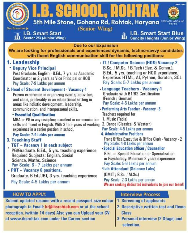 IB School Rohtak Recruitment 2026