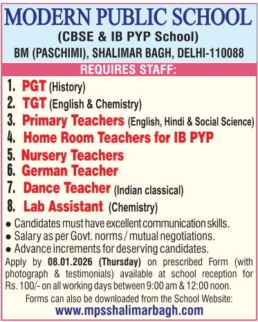 Modern Public School Recruitment 2026