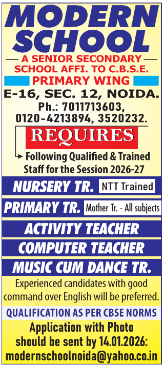 Modern School Noida Recruitment 2026