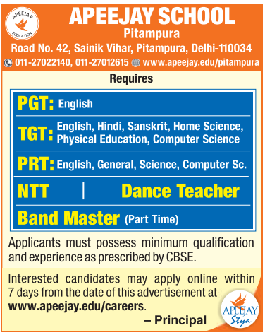 Apeejay School Pitampura Recruitment 2026