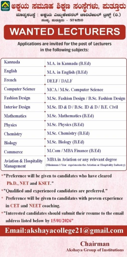 Akshaya Group of Institutions Lecturer Recruitment 2026