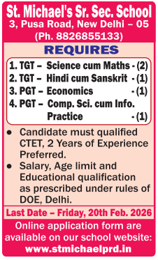 St Michael Sr Sec School Delhi Recruitment 2026