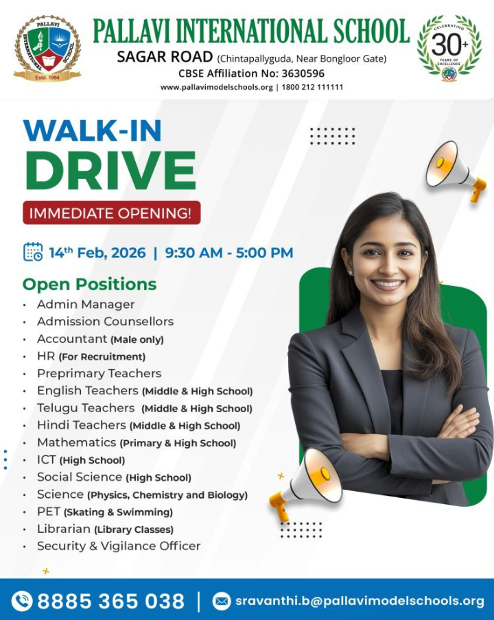 Pallavi International School Hyderabad Recruitment 2026