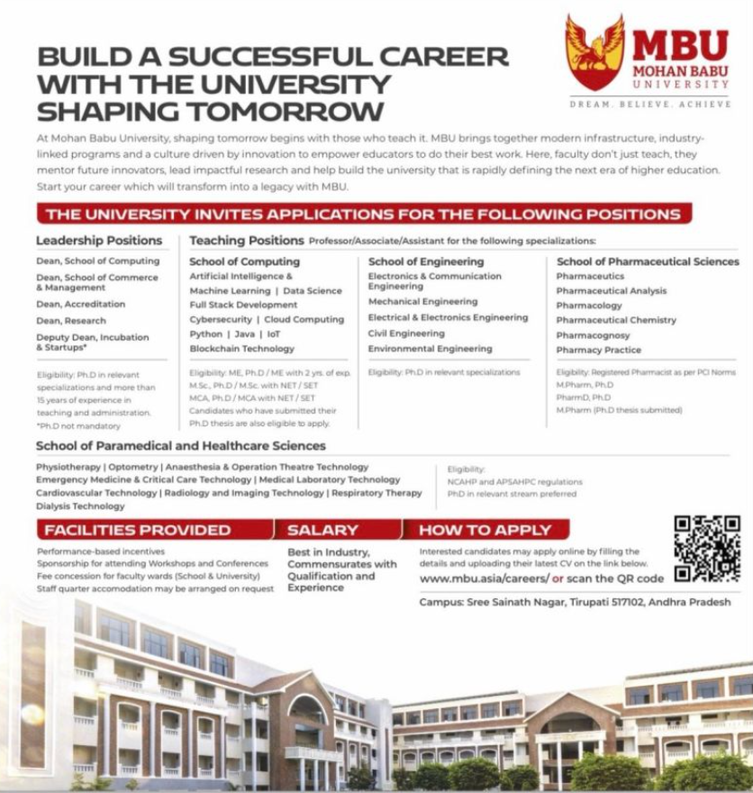 Mohan Babu University Recruitment 2026