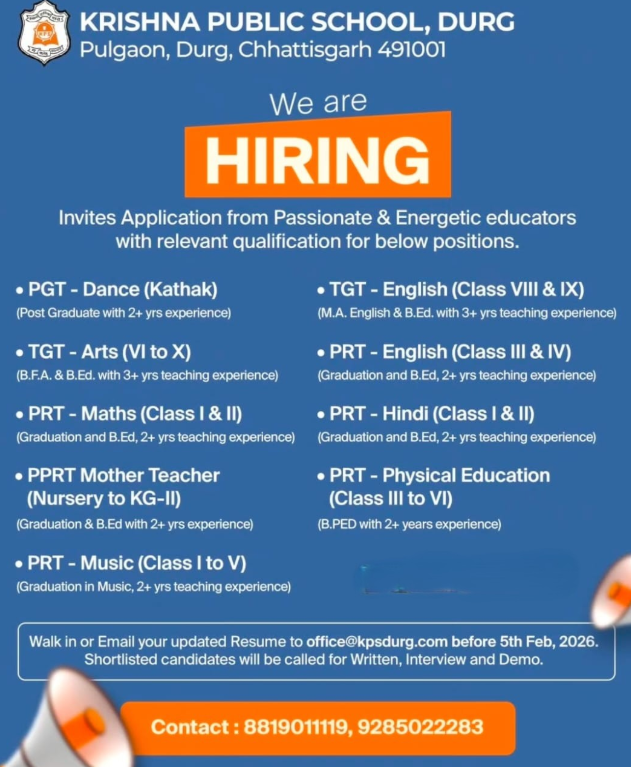 Krishna Public School Durg Recruitment 2026