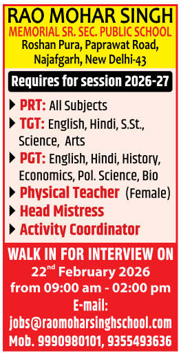 Rao Mohar Singh Memorial Sr Sec Public School Najafgarh Recruitment 2026