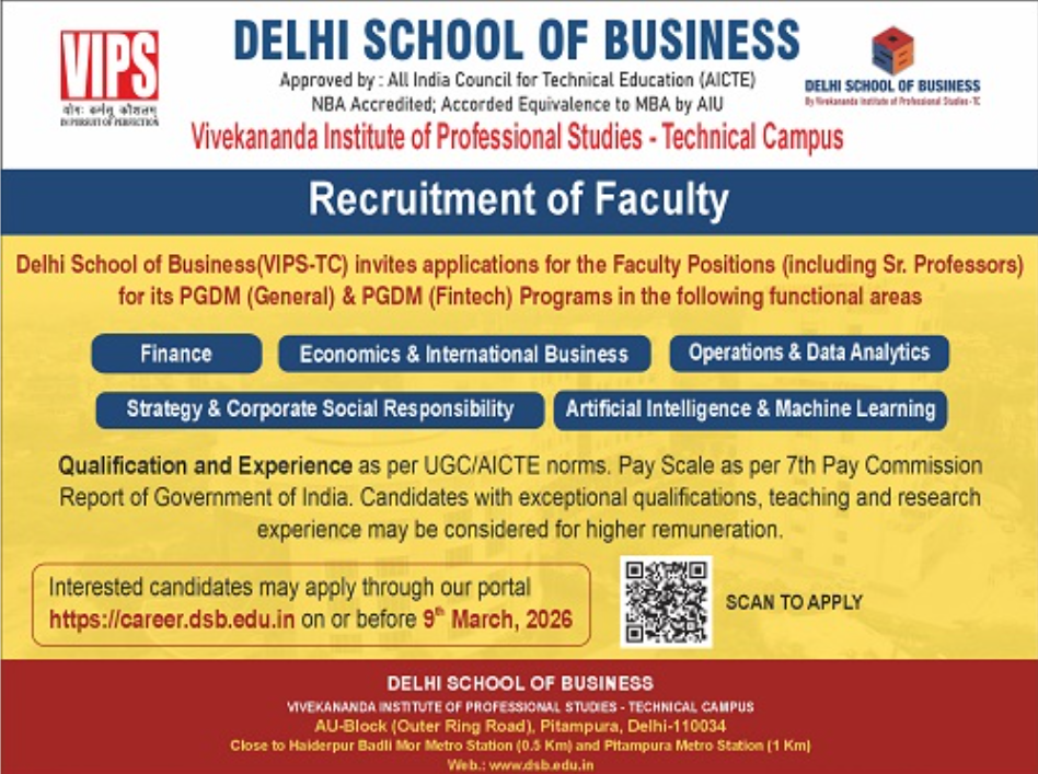 Delhi School of Business Recruitment 2026
