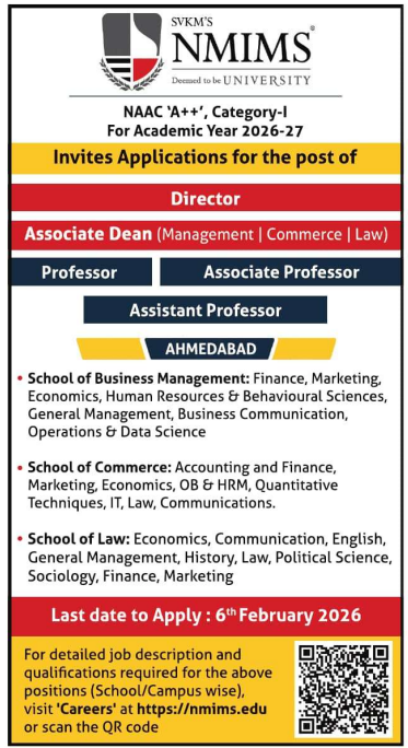 NMIMS Ahmedabad Recruitment 2026