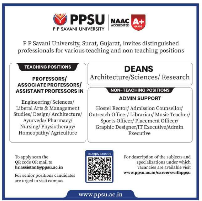 P P Savani University Surat Recruitment 2026